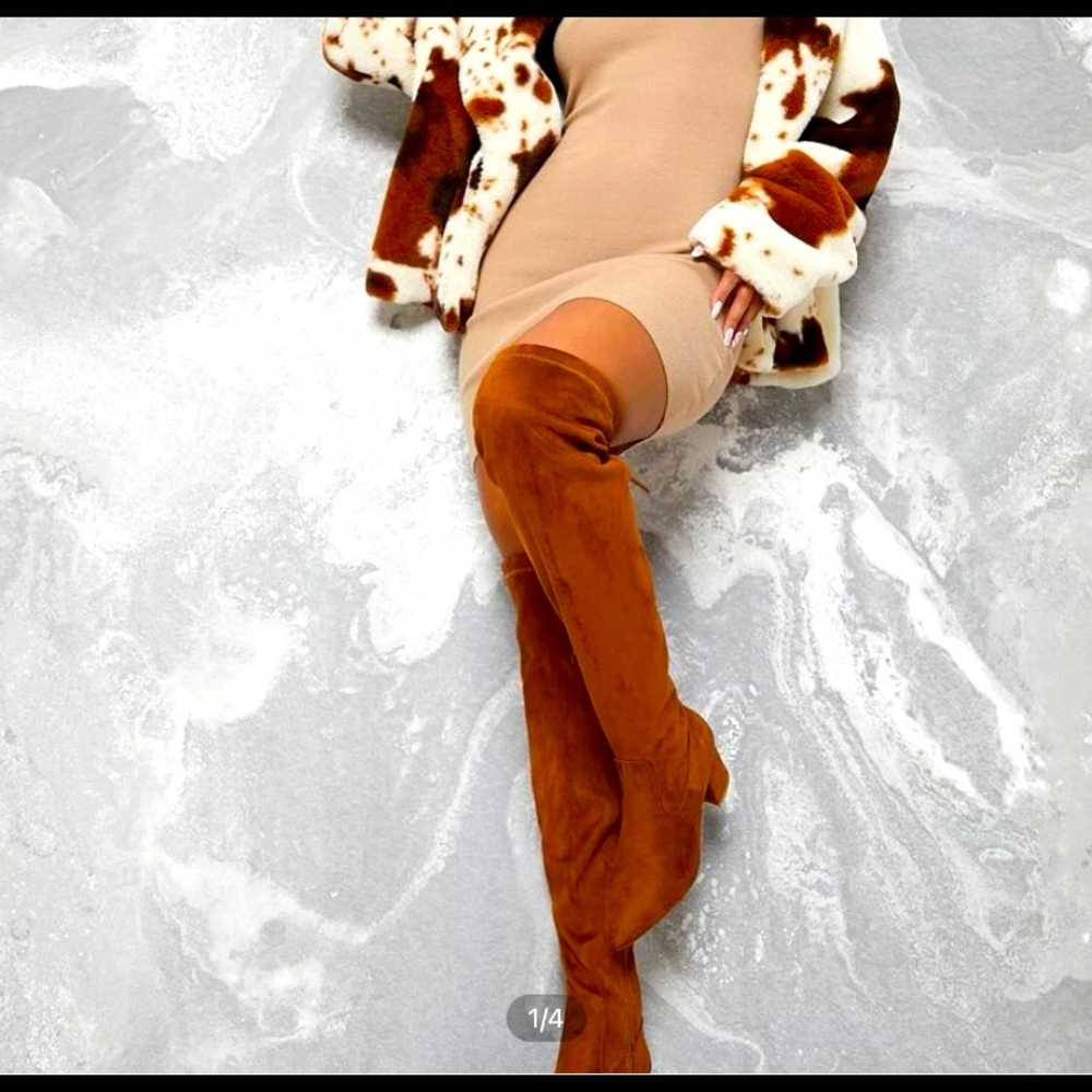 NEW!!! Faux Suede Bow Detailing Knee-High Block Heel Boots